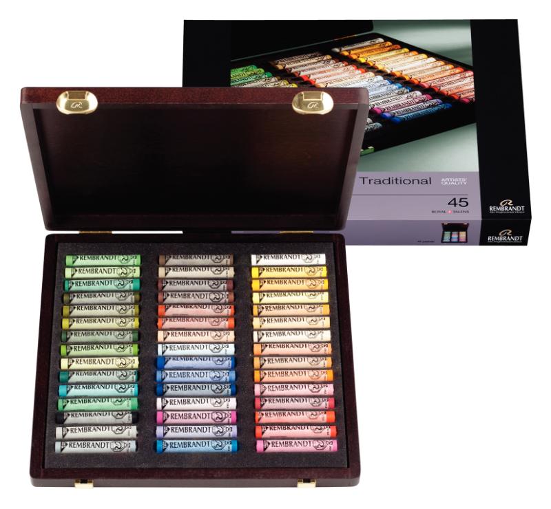 Rembrandt Set pasteles suaves en caja de madera Selección Paisaje Traditional | 45 pasteles enteros